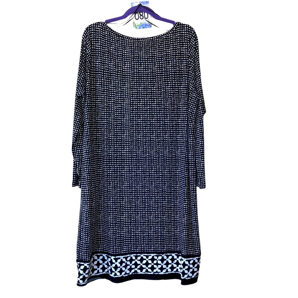# Michel Kors Geometric Classic Black & White Long Sleeve Sheath Dress (2X)